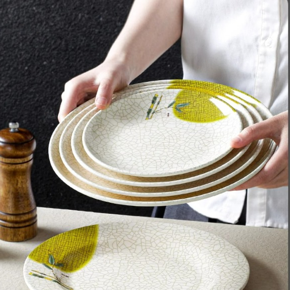 Đĩa Phíp ( Melamine A5 ) Hoa Văn Hình Lá Tre Dùng Cho Nhà Hàng Khách Sạn 8107