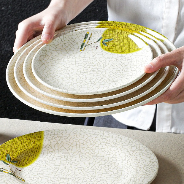Đĩa Phíp ( Melamine A5 ) Hoa Văn Hình Lá Tre Dùng Cho Nhà Hàng Khách Sạn 8108