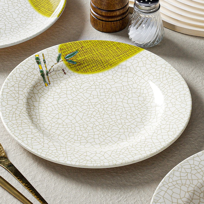 Đĩa Phíp ( Melamine A5 ) Hoa Văn Hình Lá Tre Dùng Cho Nhà Hàng Khách Sạn 8108