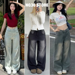 Quần Bò Suông Ống Rộng Wash Cạp Cao NQ30 Form Rộng màu RETRO, Quần Jean Nữ Ống Rộng Suông lưng cao JS10 Nhạt Pants Baggy