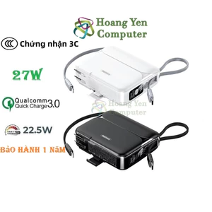 Sạc Dự Phòng Remax RPP-553 20000Mah (Sạc Nhanh QC3.0, 22.5W, 27W), Tích Hợp Cáp Sạc, Nguồn AC Sạc Trực Tiếp