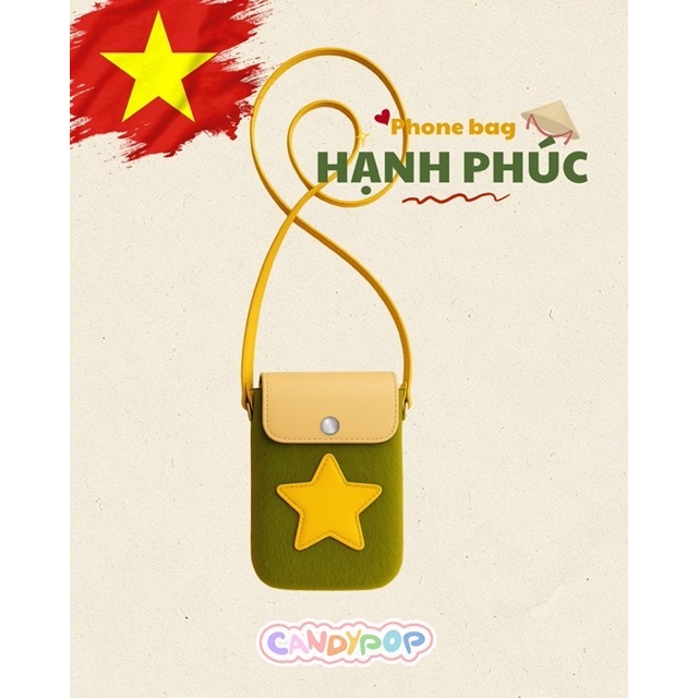 Phone Bag - Túi Đeo Điện Thoại cờ Việt Nam - Chất liệu vải lông gấu bông - BST Tự Hào