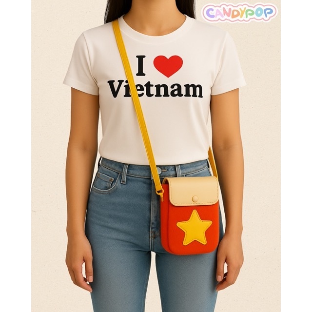 Phone Bag - Túi Đeo Điện Thoại cờ Việt Nam - Chất liệu vải lông gấu bông - BST Tự Hào