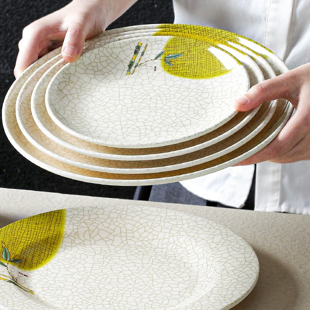 Đĩa Phíp ( Melamine A5 ) Hoa Văn Hình Lá Tre Dùng Cho Nhà Hàng Khách Sạn 8109