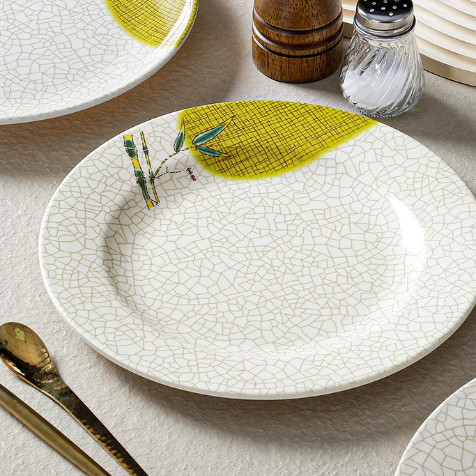 Đĩa Phíp ( Melamine A5 ) Hoa Văn Hình Lá Tre Dùng Cho Nhà Hàng Khách Sạn 8109