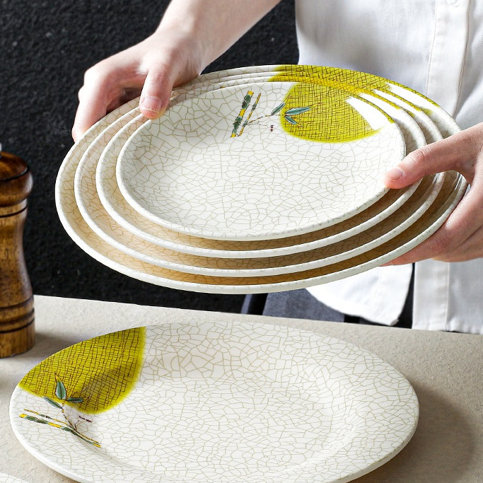 Đĩa Phíp ( Melamine A5 ) Hoa Văn Hình Lá Tre Dùng Cho Nhà Hàng Khách Sạn 8111