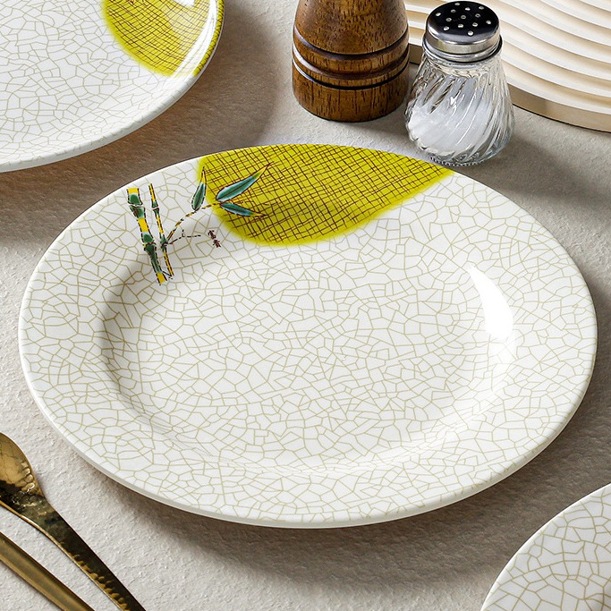Đĩa Phíp ( Melamine A5 ) Hoa Văn Hình Lá Tre Dùng Cho Nhà Hàng Khách Sạn 8111