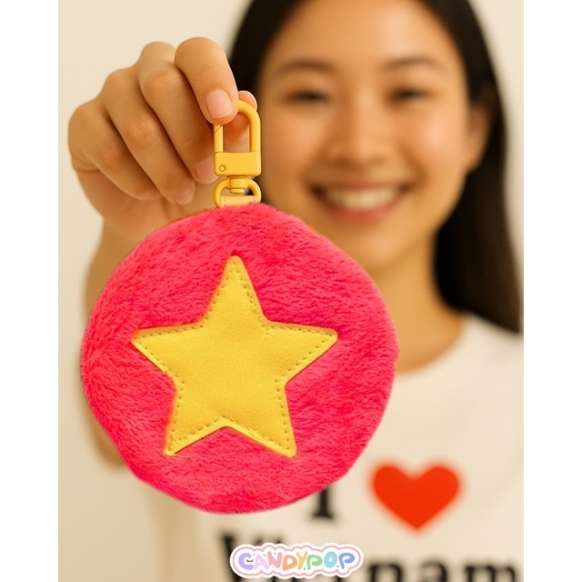 Charm ví cờ Việt Nam lông mềm mịn có khóa kéo - Móc khóa phụ kiện treo túi xách, ba lô - Quà tặng xinh xắn