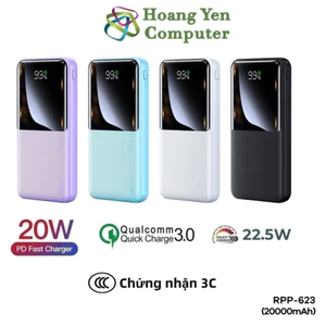 Sạc Dự Phòng Remax RPP-623 20000Mah Siêu Đẹp (Sạc Nhanh QC3.0 18W, 22.5W, PD20W, VOOC 2.0) - BH 1 Năm - Hoàng Y