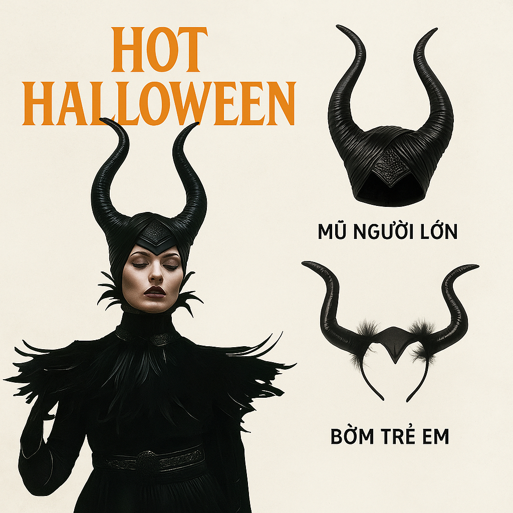 👑 Mũ Hóa Trang Maleficent – Sừng Phù Thủy Tiên Hắc Ám Bản Người