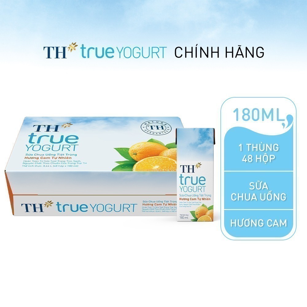 Thùng Sữa Chua Uống Tiệt Trùng TH True Yogurt milk Hương Cam 180ml (48 Hộp)