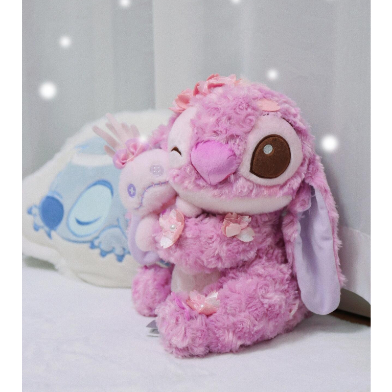[ MẪU MỚI ] Gấu bông stitch sakura ôm thỏ dễ thương, Thú nhồi bồng stitch hồng gắn cánh hoa cao cấp làm quà tặng