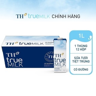 Thùng 12 hộp sữa tươi tiệt trùng TH true MILK có đường 1 L (1 L x 12)