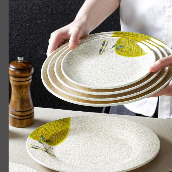 Đĩa Phíp ( Melamine A5 ) Hoa Văn Hình Lá Tre Dùng Cho Nhà Hàng Khách Sạn P 1007