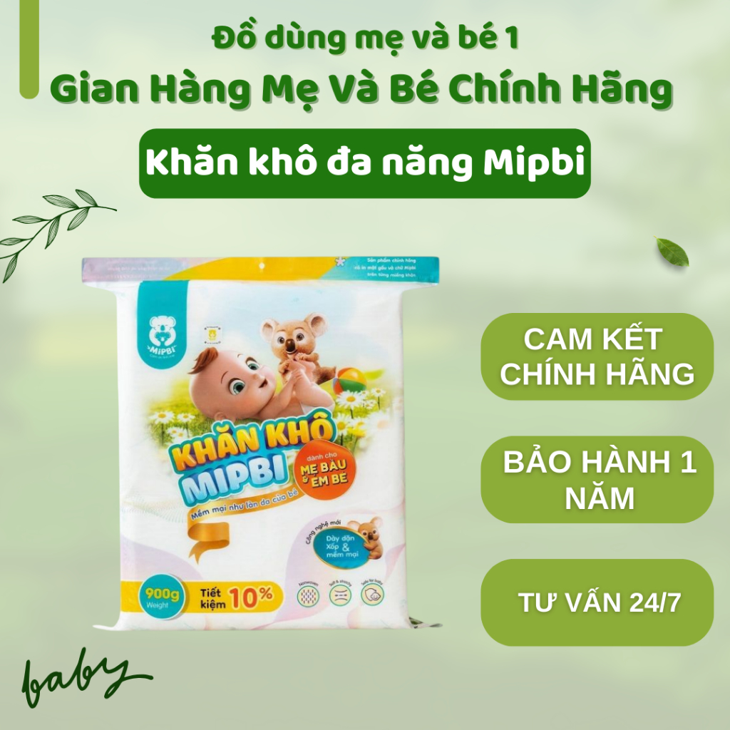 Combo Khăn Vải Khô -  Giấy khô đa năng Mipbi [Hàng chính hãng] dodungmevabe1