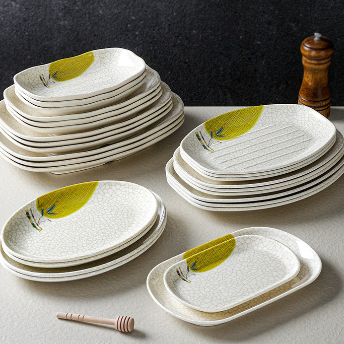 Đĩa Phíp ( Melamine A5 ) Hoa Văn Hình Lá Tre Dùng Cho Nhà Hàng Khách Sạn 2327
