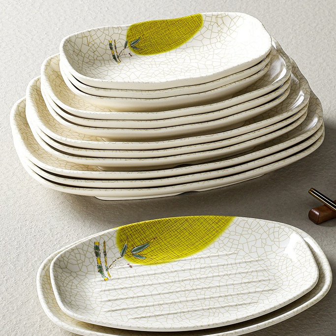 Đĩa Phíp ( Melamine A5 ) Hoa Văn Hình Lá Tre Dùng Cho Nhà Hàng Khách Sạn 2327