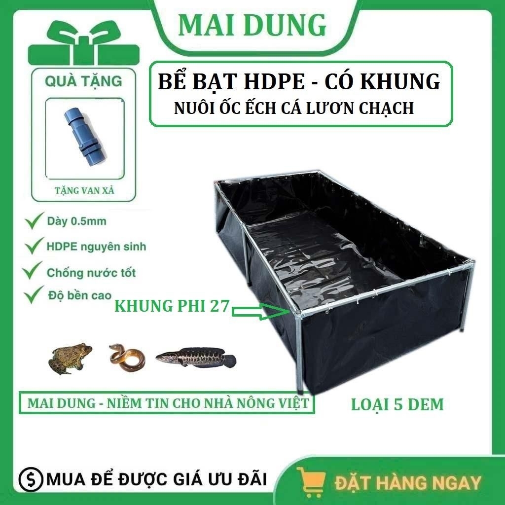 Bể Bạt HDPE Dày 0.5mm Dem Nuôi Ốc Éch Cá Lươn Có Khung Phi 27 Chống Nước Tốt Tiết Kiệm Diện Tích Dễ Vệ Sinh Bảo Quản