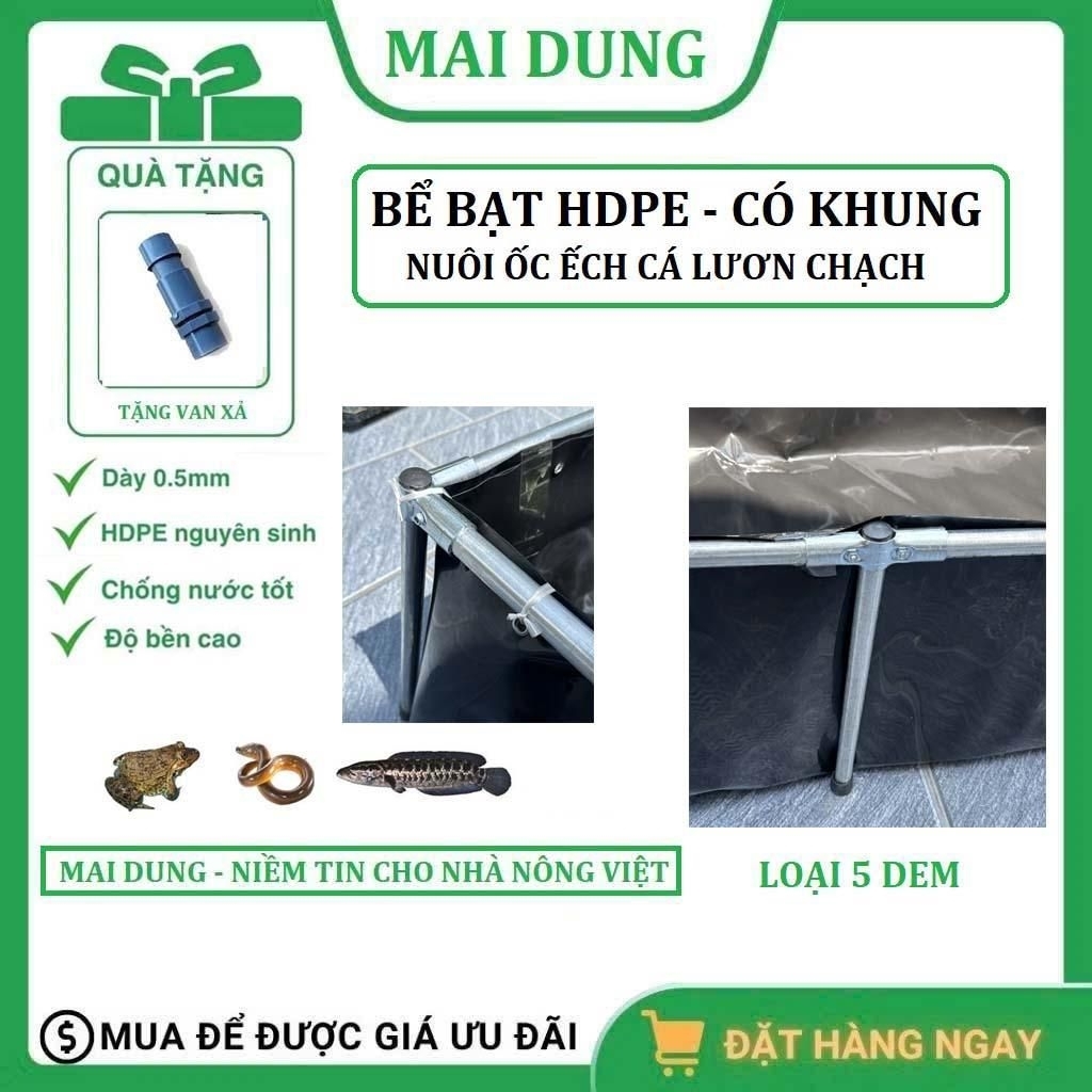 Bể Bạt HDPE Dày 0.5mm Dem Nuôi Ốc Éch Cá Lươn Có Khung Phi 27 Chống Nước Tốt Tiết Kiệm Diện Tích Dễ Vệ Sinh Bảo Quản