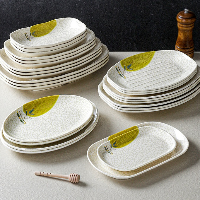 Đĩa Phíp ( Melamine A5 ) Hoa Văn Hình Lá Tre Dùng Cho Nhà Hàng Khách Sạn 666005