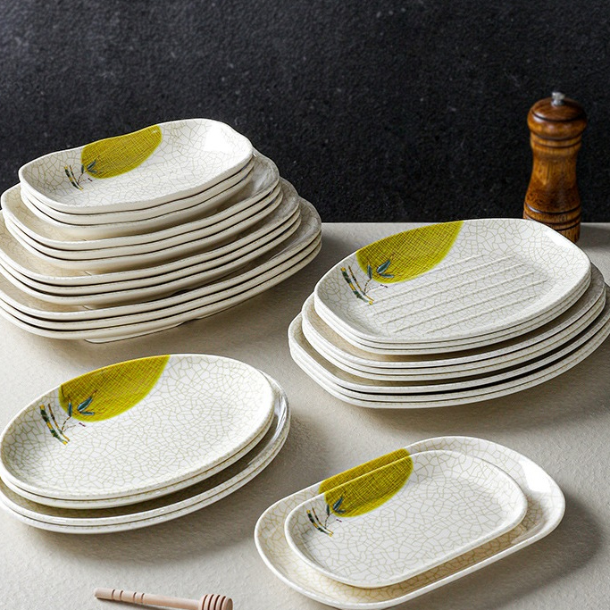 Đĩa Phíp ( Melamine A5 ) Hoa Văn Hình Lá Tre Dùng Cho Nhà Hàng Khách Sạn 7110