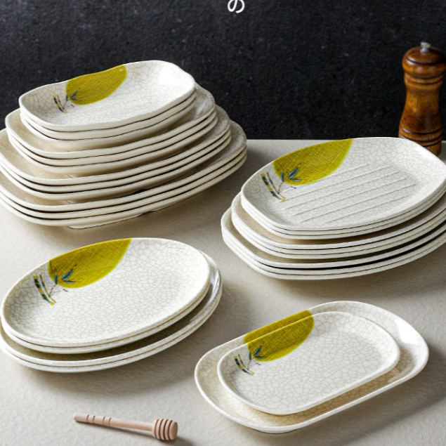 Đĩa Phíp ( Melamine A5 ) Hoa Văn Hình Lá Tre Dùng Cho Nhà Hàng Khách Sạn 7110