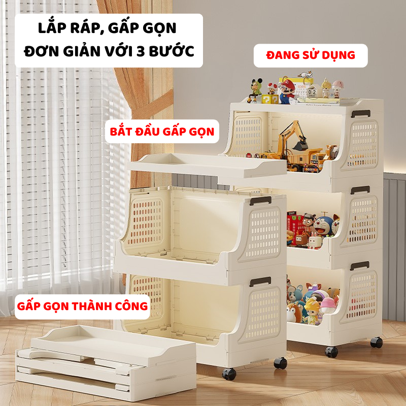 Kệ Đựng Đồ Đa Năng Gấp Gọn ENODA HOME, Tủ Kệ Đựng Đồ Chơi Cho Bé Chịu Lực Tốt Có Bánh Xe Di Chuyển Dễ Dàng TUN052