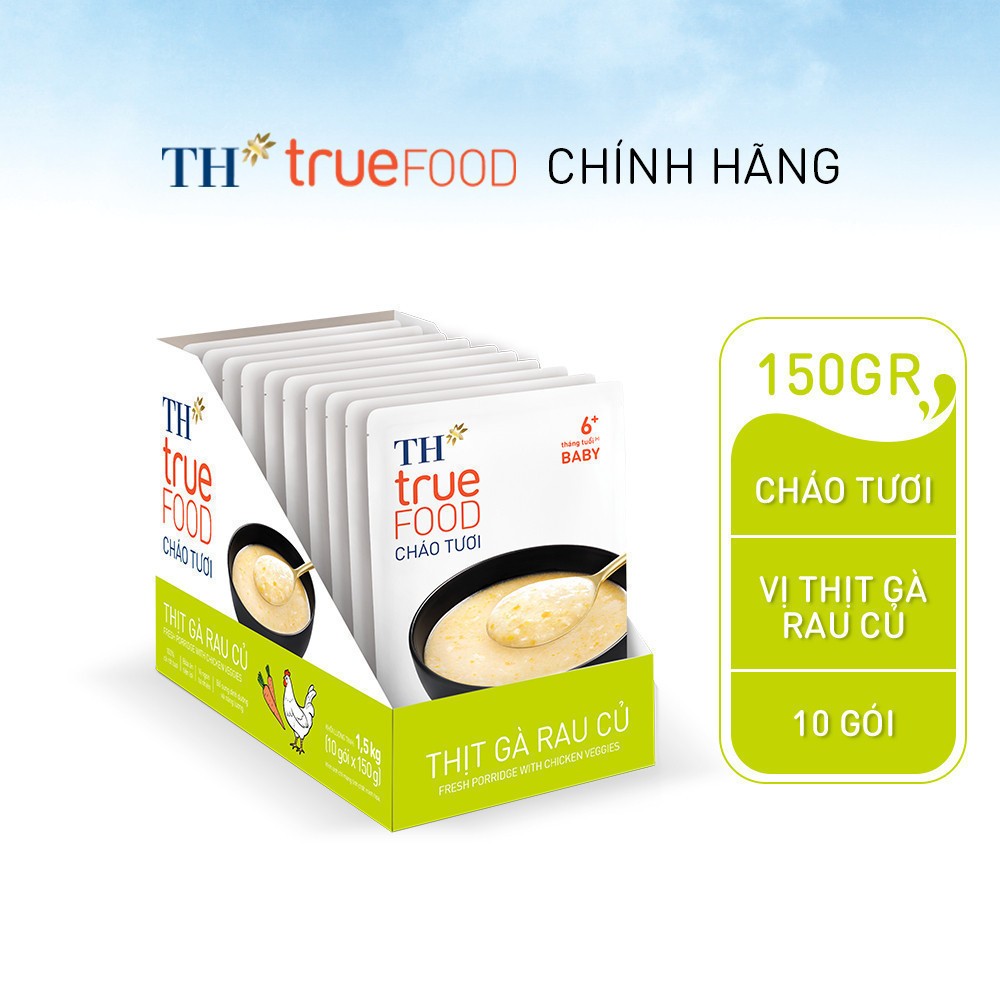 Hộp 10 gói Cháo tươi thịt gà rau củ TH true Food 150 g (150 g x 10 gói)