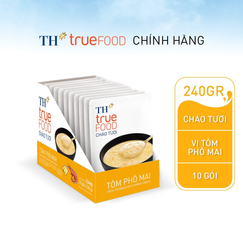 Hộp 10 gói Cháo tươi tôm phô mai TH true Food 240 g (240 g x10 gói)
