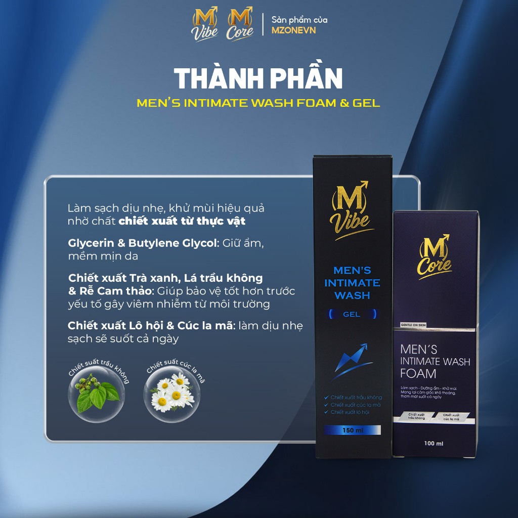Dung dịch vệ sinh nam M Core và M Vibe dạng Gel 150ml & Foam 100ml