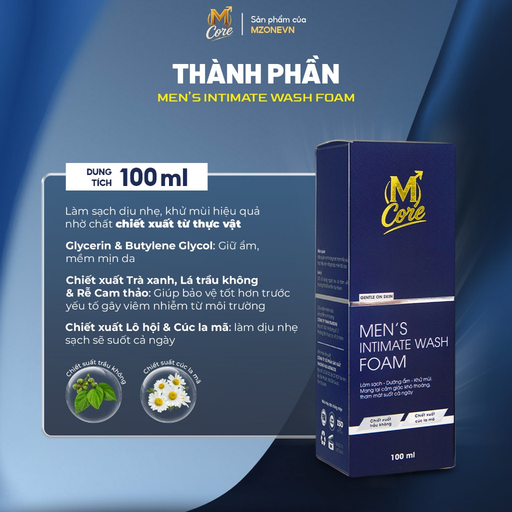 Bọt rửa vệ sinh nam M Core Men's Intimate Wash Foam 100ml – làm sạch, khử mùi, khô thoáng thơm mát