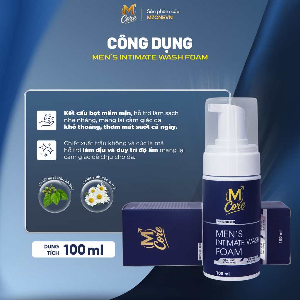Bọt rửa vệ sinh nam M Core Men's Intimate Wash Foam 100ml – làm sạch, khử mùi, khô thoáng thơm mát