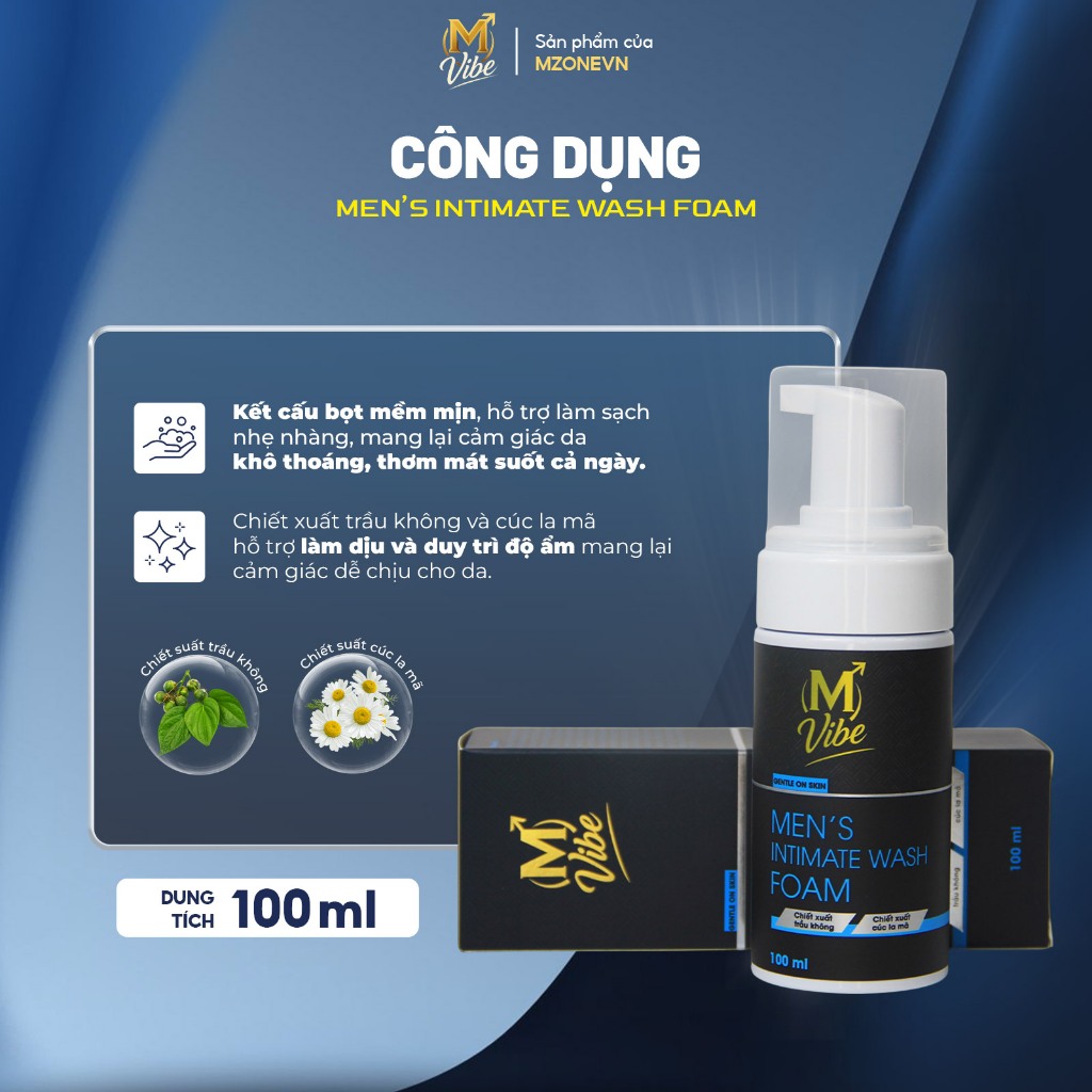 Bọt rửa vệ sinh nam M Vibe - M Core Men's Intimate Wash Foam 100ml - làm sạch, khử mùi, dưỡng ẩm, thơm mát