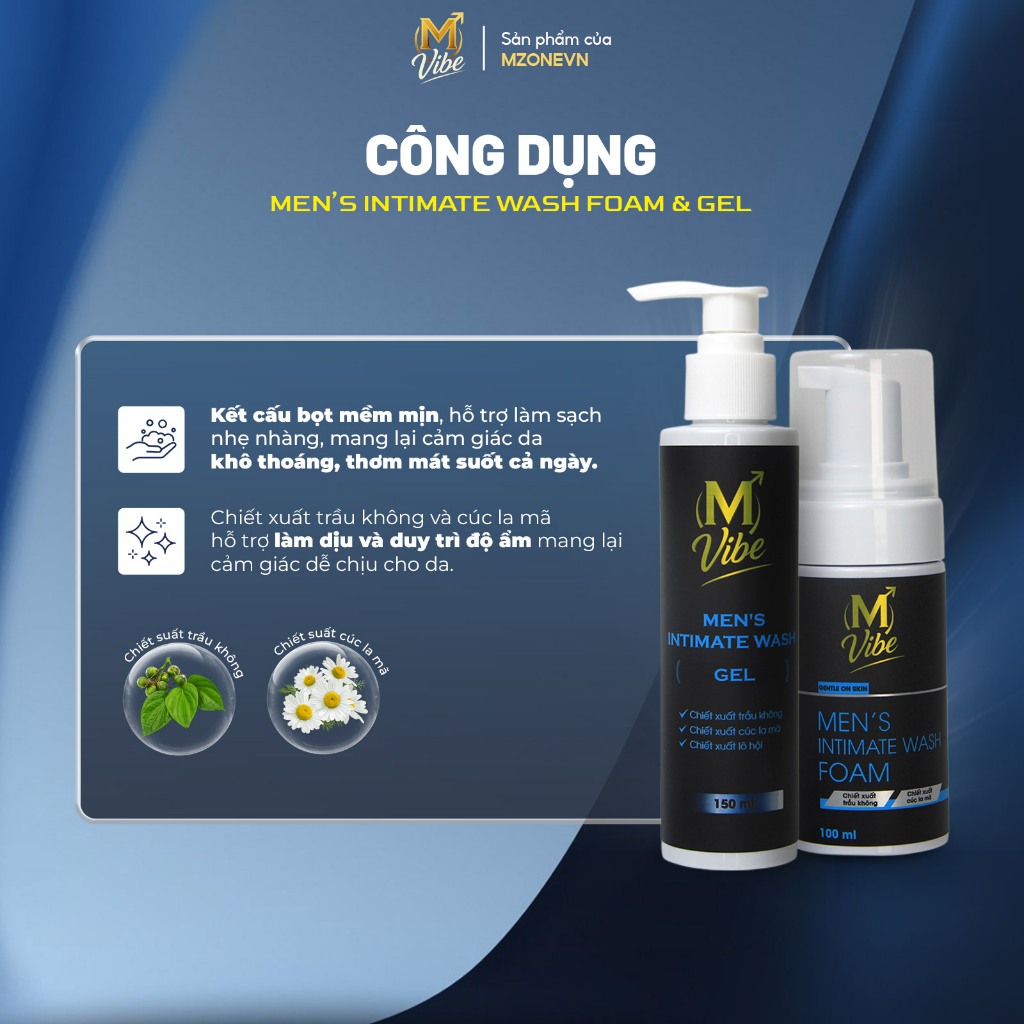 [Combo 2 chai] Dung dịch vệ sinh nam M Vibe Men's Intimate Wash Gel & Foam làm sạch dịu nhẹ, khử mùi
