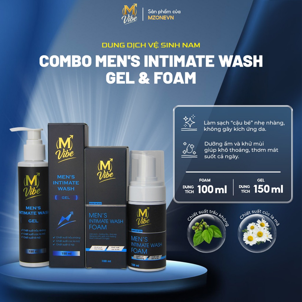[Combo 2 chai] Dung dịch vệ sinh nam M Vibe Men's Intimate Wash Gel & Foam làm sạch dịu nhẹ, khử mùi