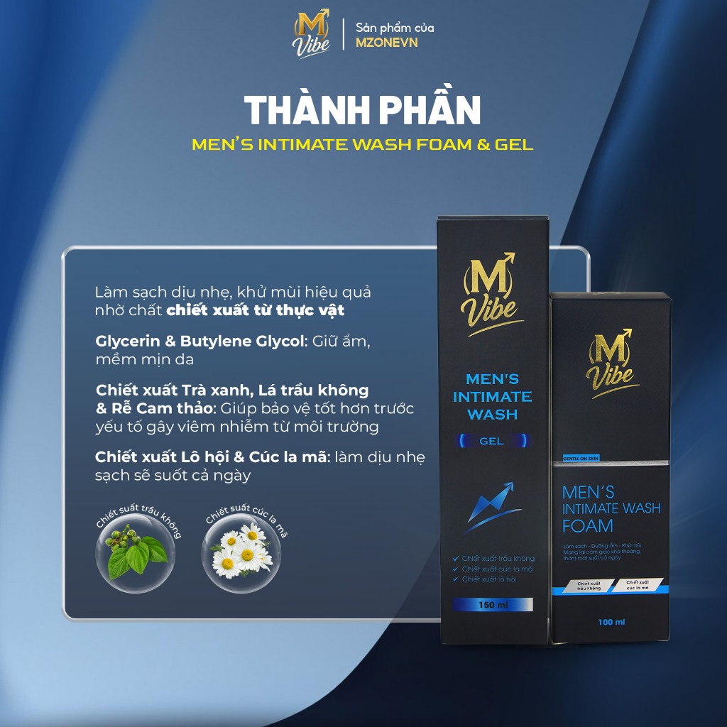 [Combo 2 chai] Dung dịch vệ sinh nam M Vibe Men's Intimate Wash Gel & Foam làm sạch dịu nhẹ, khử mùi