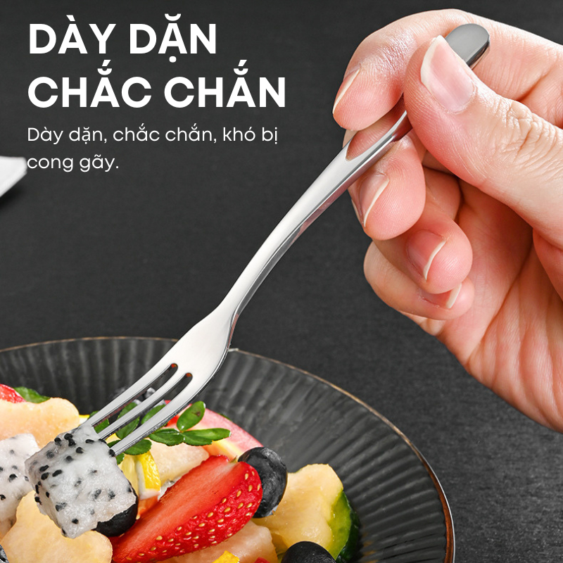 Bộ 6 Nĩa Trái Cây Inox 304 Dày Dặn Thanh Lịch – Nĩa Ăn Bánh, Món Tráng Miệng 2 Răng & 3 Răng | 320