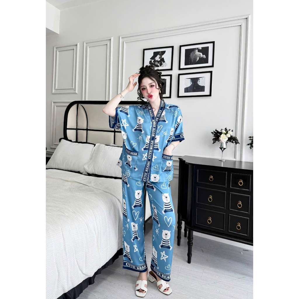 Bộ pijama nữ quần dài tay cánh dơi Vy Linh chất liệu lụa latin cao cấp mặc thoáng mát, thấm hút mồ hôi S1317