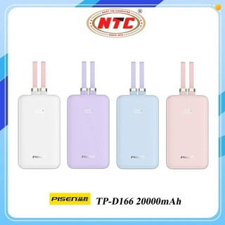 [CÓ 3C/CCC] Cục tích điện Pisen Quick TP-D166 20000mAh TypeC 20W USB 22.5W, có 2 Cáp sạc ra (4 màu)
