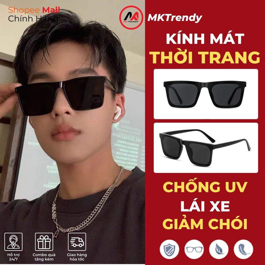 Kính mát thời trang nam nữ MKTRENDY kính râm gọng vuông đi đường chống bụi chống tia UV giảm chói phong cách M3