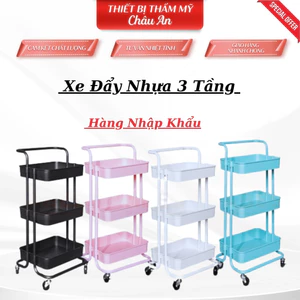 Xe Đẩy Nhựa 3 Tầng, Kệ Nhựa 3 Tầng Trang Trí Tiện Lợi Cao Cấp, Đa Năng,