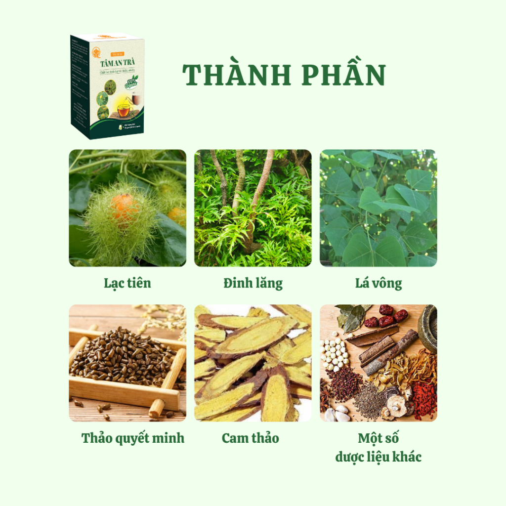 Tâm An Trà - Trà an thần túi lọc 8 vị lạc  tiên, đinh lăng hỗ trợ dể ngủ, ngủ ngon, sâu, an giấc