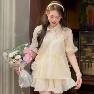 Set áo voan tơ hai lớp babydoll Dilyshop kèm chân váy xòe tiểu thư cách điệu chất voan tơ mềm mịn