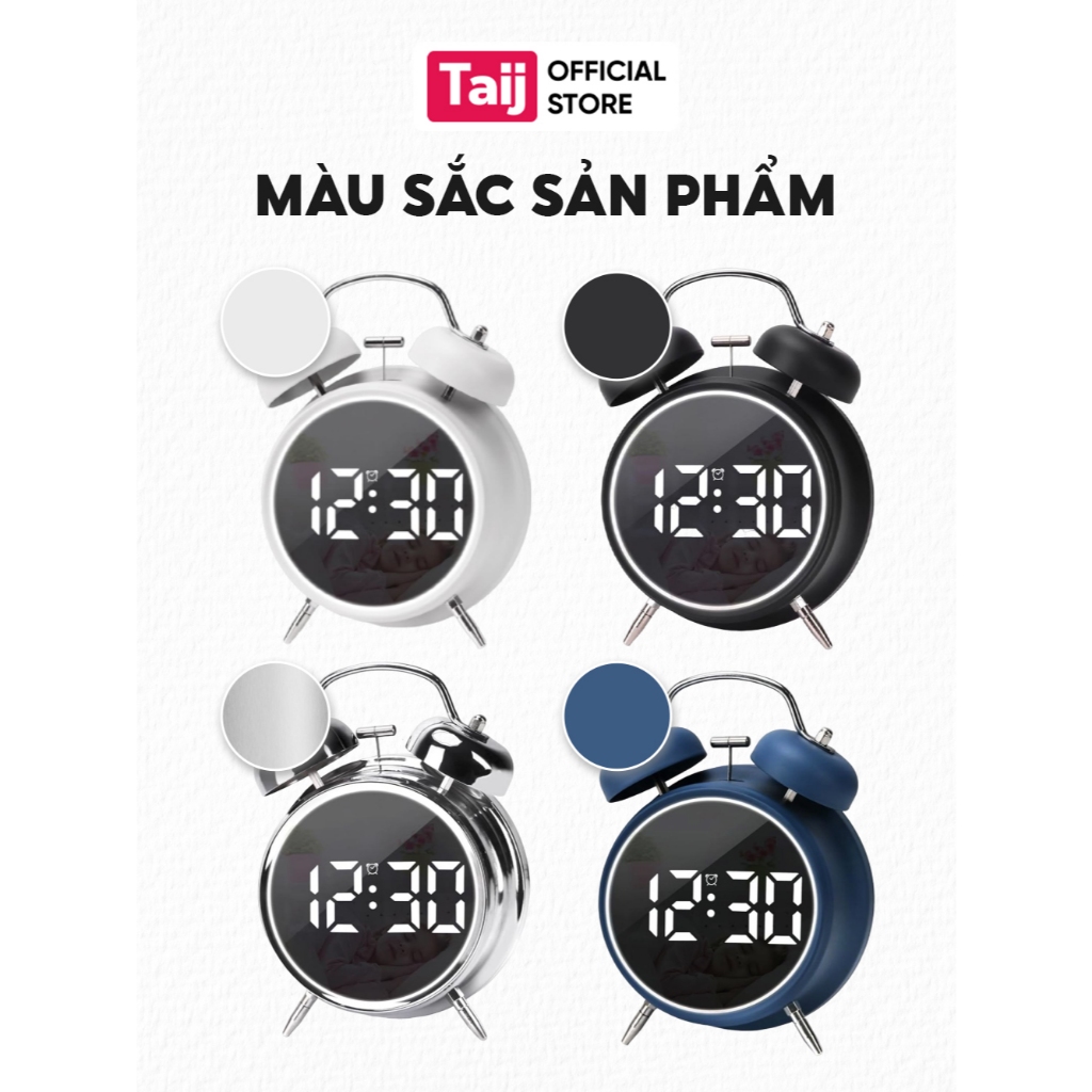 Đồng Hồ Báo Thức Taij Decor, Đồng Hồ Hai Chuông Mặt Số Điện Tử LED Hai Chuông Âm Thanh Đanh