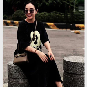 Đầm bầu chất cotton cute dễ thương Váy thun suông dài không cổ cộc tay form rộng họa tiết 2 mặt Chuột Mickey 1988 T1226G