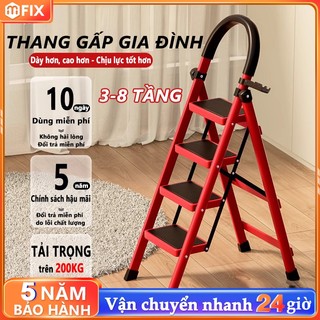 Thang Chữ A Gấp Gọn 3 - 4 - 5 - 6 - 7 - 8 Bậc , Thép Chịu Lực ,Tải Trọng 500kg Bảo Hành 24 Tháng