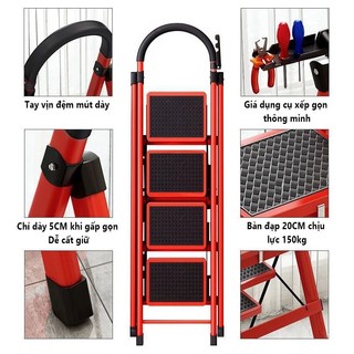 Thang Chữ A Gấp Gọn 3 - 4 - 5 - 6 - 7 - 8 Bậc , Thép Chịu Lực ,Tải Trọng 500kg Bảo Hành 24 Tháng