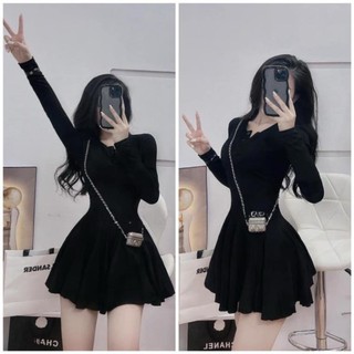 (XẢ KHO 59K ) Đầm Xoè Dài Tay Hot Girl Chất Đẹp Tôn Dáng ❤ Váy Xoè Len Tăm Dễ Thương AOT017