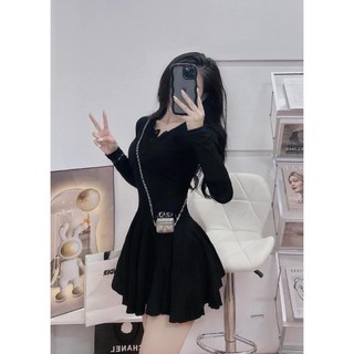(XẢ KHO 59K ) Đầm Xoè Dài Tay Hot Girl Chất Đẹp Tôn Dáng ❤ Váy Xoè Len Tăm Dễ Thương AOT017