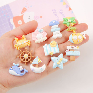 Set 14 Sticker, Charm 3D chủ đề Bãi Biển DIY Mita gắn Dép Sục, Cá Sấu JB-70